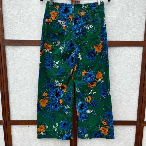 Anthropologie Maeve Colette Green Floral Velvet High-Waisted Wide-Leg Pants - 26 - Picture 3 of 13